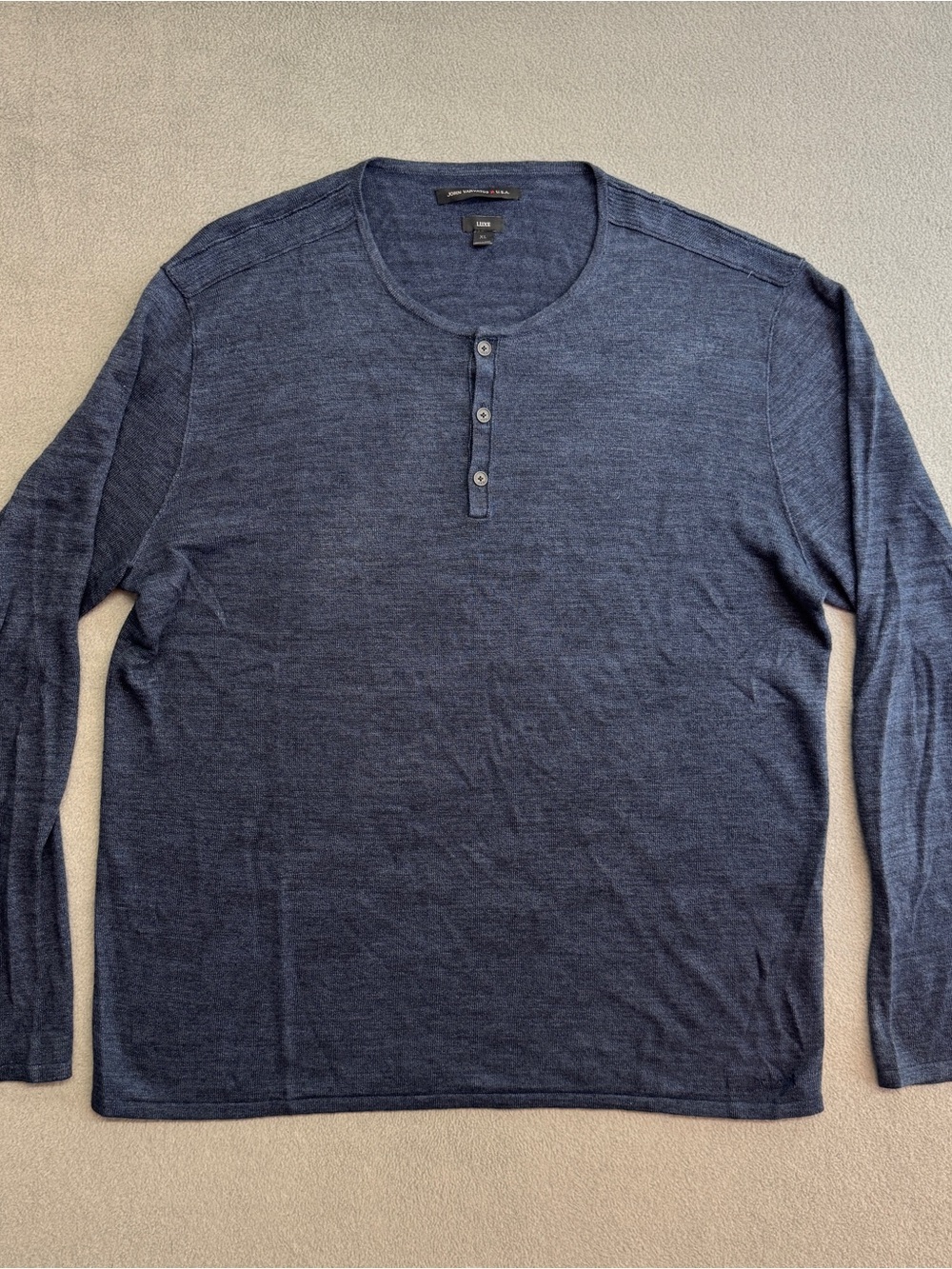 John Varvatos Henley Shirt XL Men's Long Sleeve Pullover Linen Blend Blue